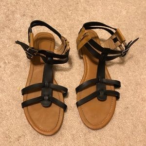 Black and tan sandals
